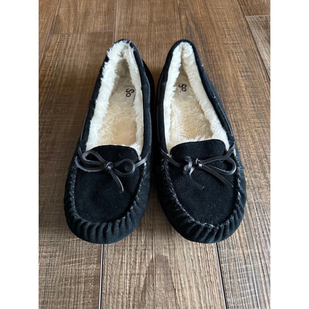 SO Berkley Suede Moccasin Slippers Sz. 8 Black - Picture 3 of 8